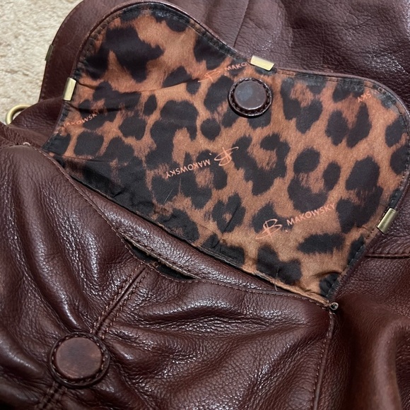 B. Makowsky Brown Leather Shoulder Bag Tote Purse - Picture 3 of 15